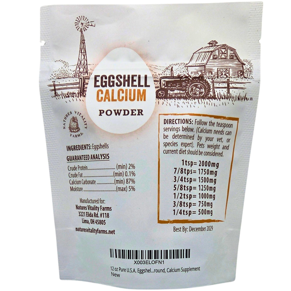 Spoon with Natures Vitality Farms eggshell powder for easy dosing.
