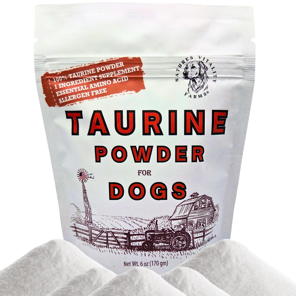 Natures Vitality Farms Taurine powder packaging for easy at-home storage and long-lasting supply.