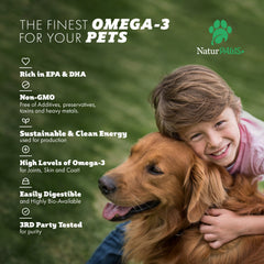 NATURPAWS Omega-3 softgels closeup shows easy daily administration.