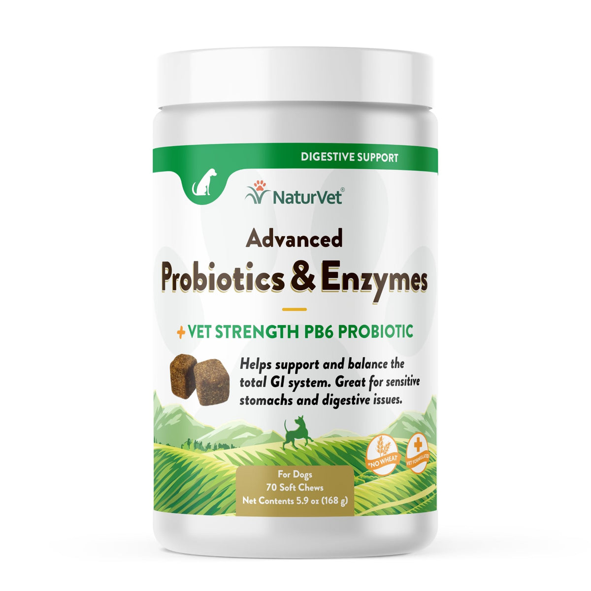 NaturVet Advanced Probiotics Enzyme dog soft chews bacon closeup for digestive balance.