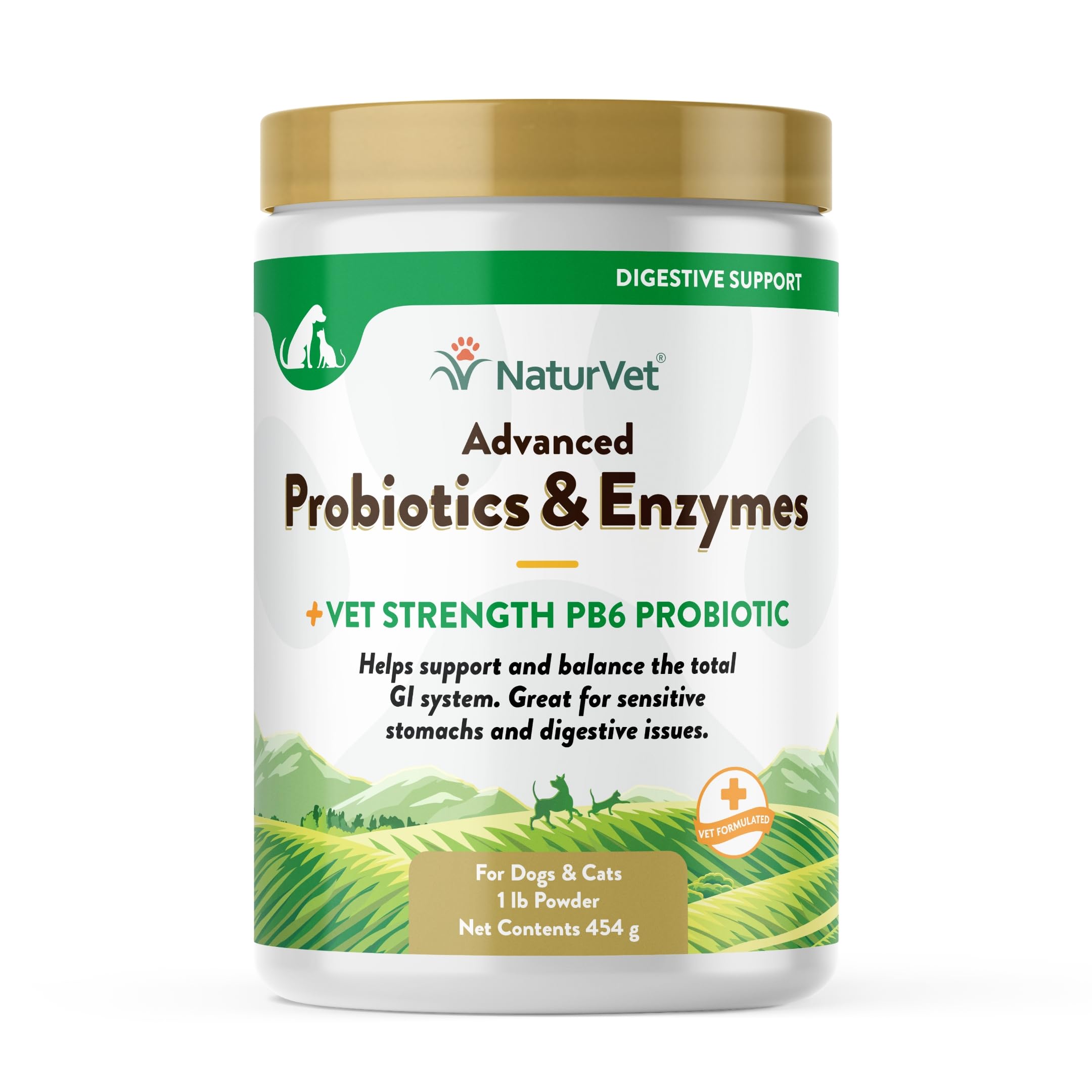 NaturVet Advanced Probiotics enzyme powder bottle pour supports digestive balance in pets.