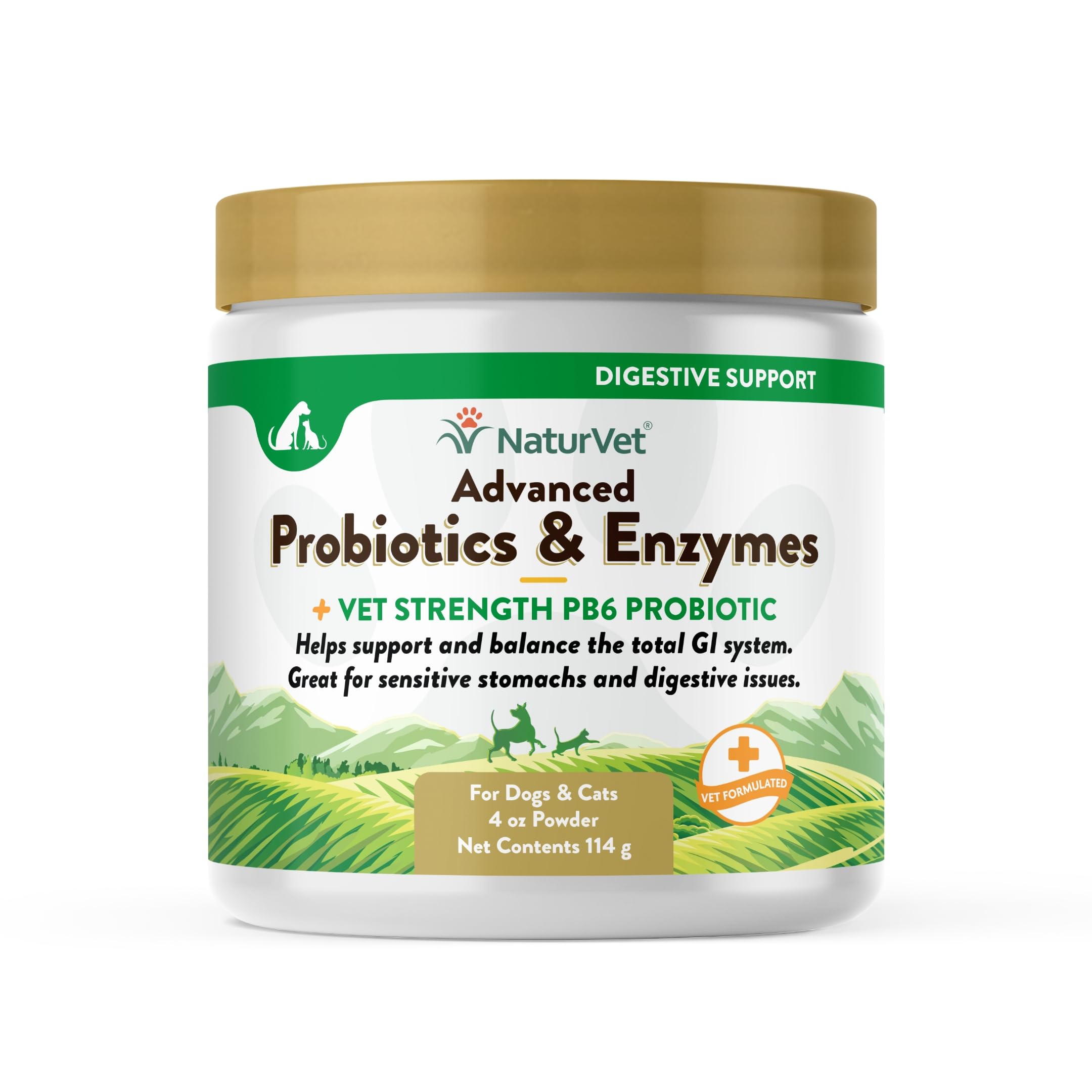 NaturVet advanced probiotics jar front showing premium blend for sensitive stomachs