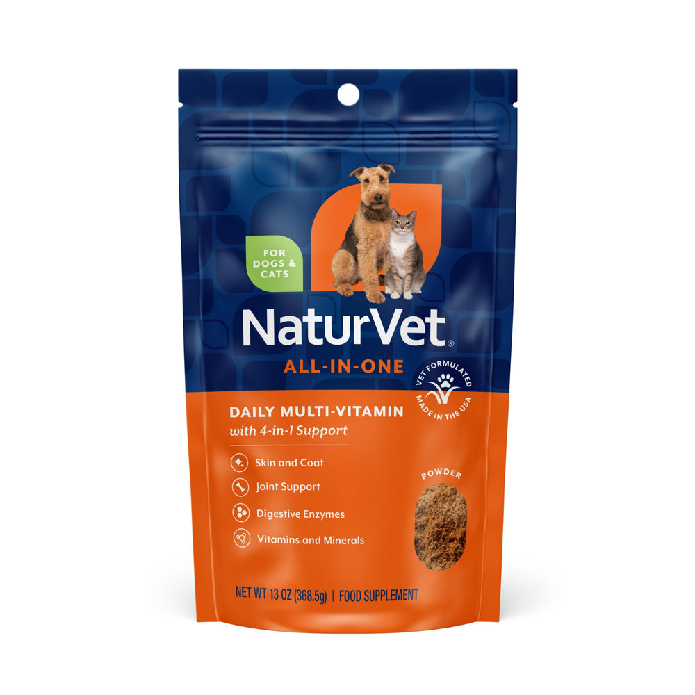 NaturVet All-in-One dog supplement bottle promotes joint support and mobility.