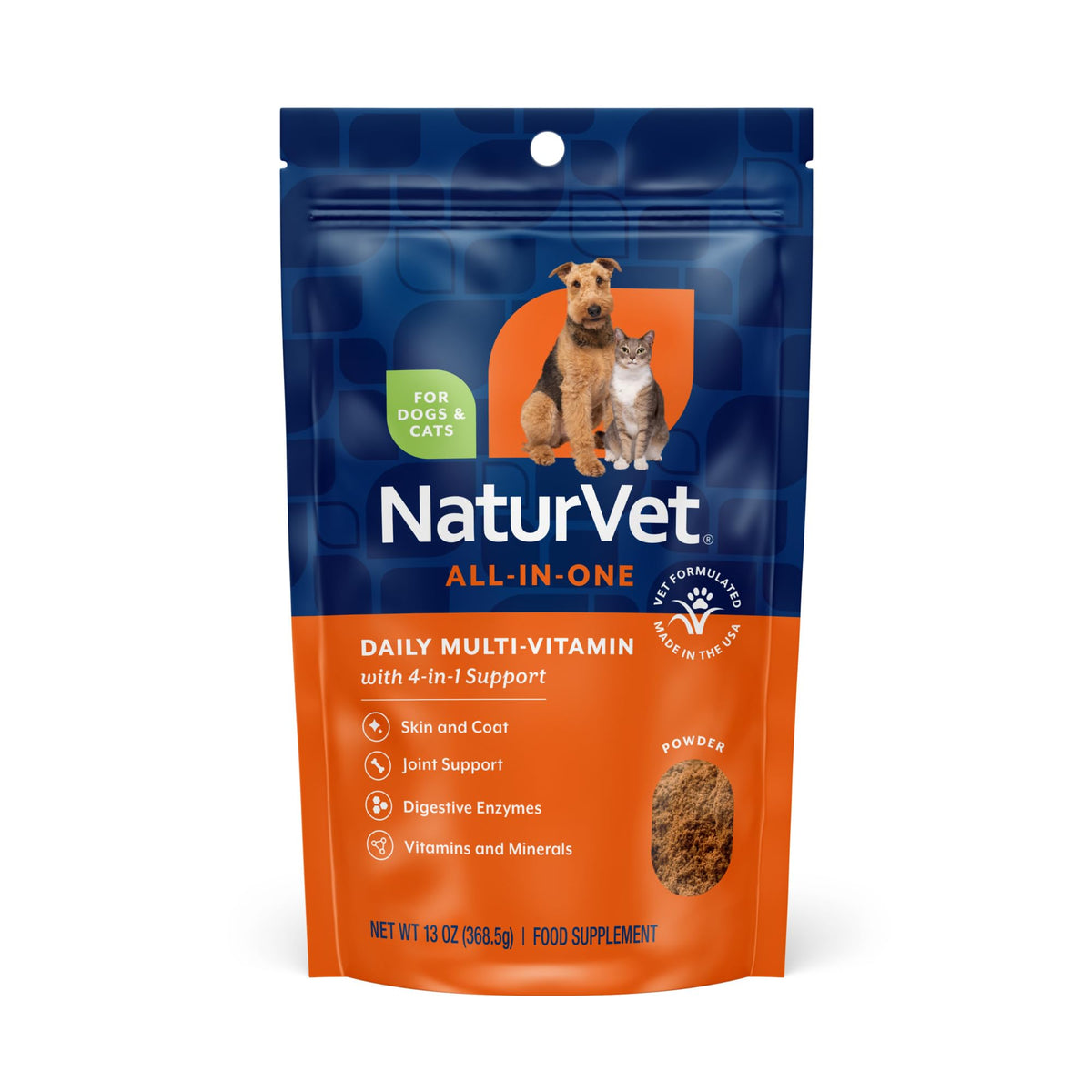 NaturVet All-in-One dog supplement bottle promotes joint support and mobility.