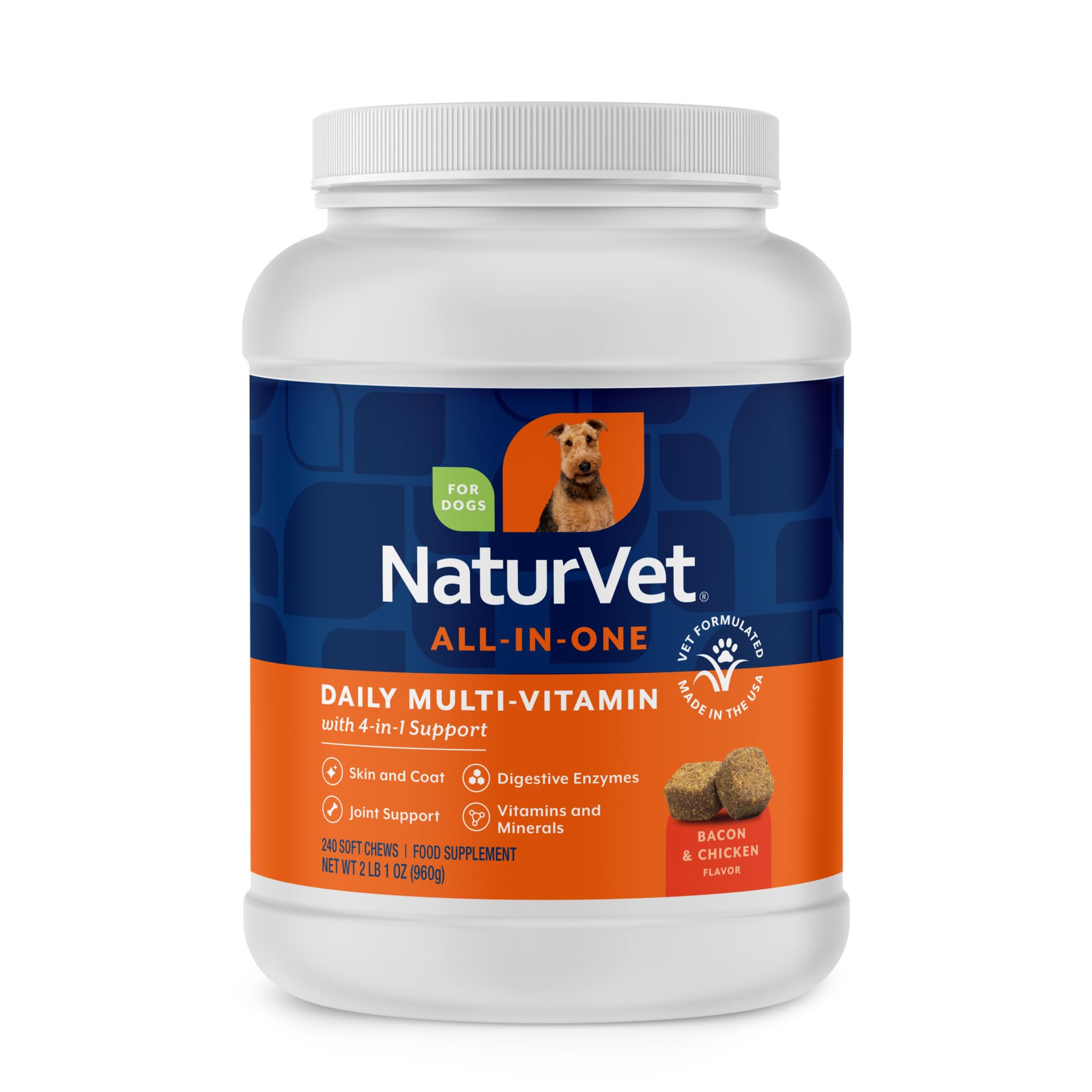 NaturVet All-in-One dog supplement hip joint support boosts mobility for daily activities.