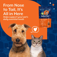 NaturVet All-in-One vitamins and minerals for daily dog wellness.
