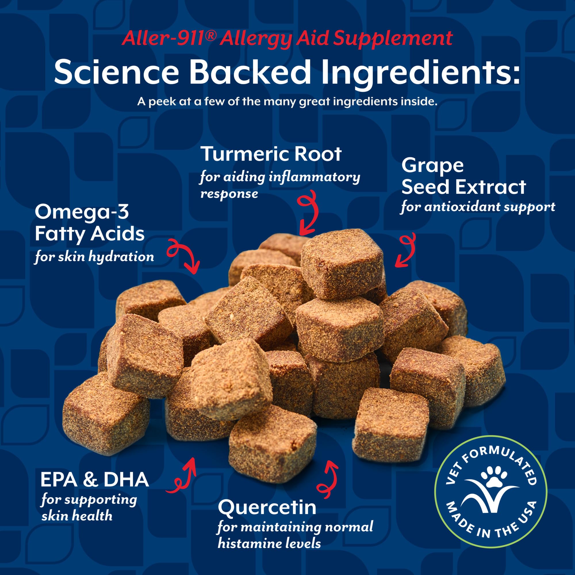 NaturVet Aller-911 ingredients section featuring DHA and EPA for pet support.