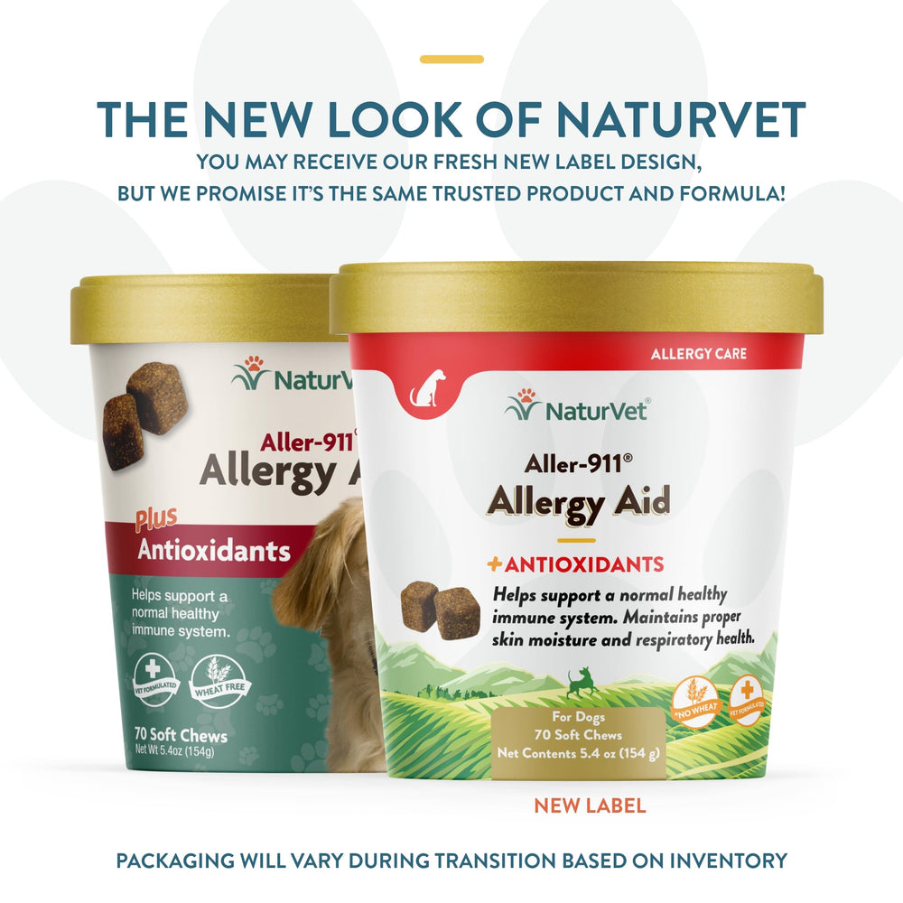 NaturVet Aller-911 bottle top highlights flavor and dosing guidance.