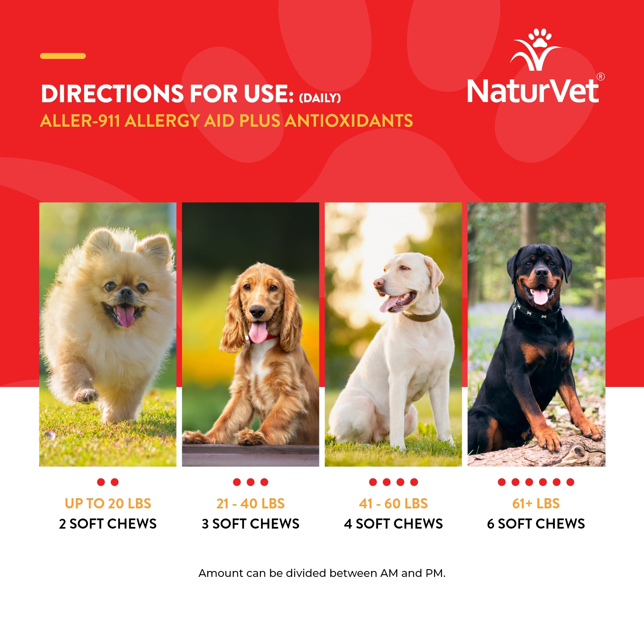 NaturVet Aller-911 dish with chews suggests daily routine.