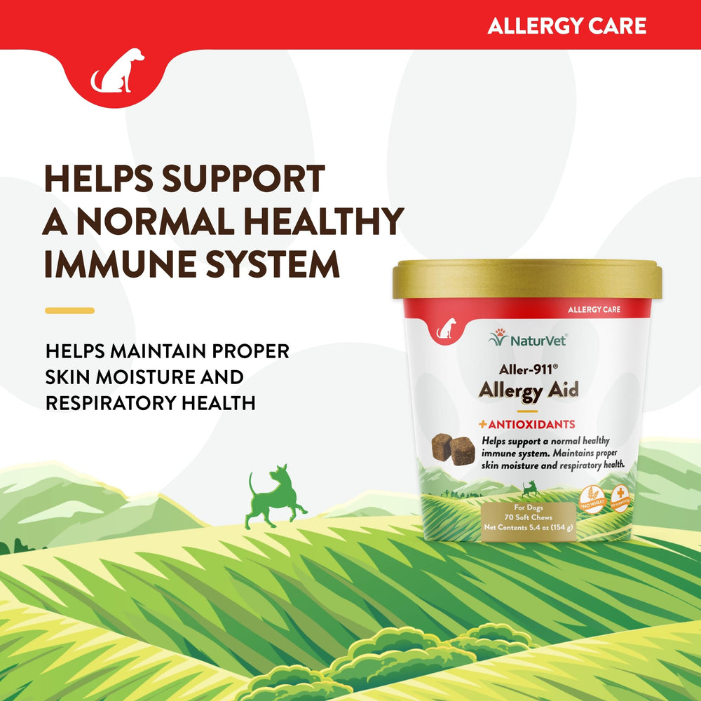 NaturVet Aller-911 dog treat close-up emphasizes bacon-chicken flavor.