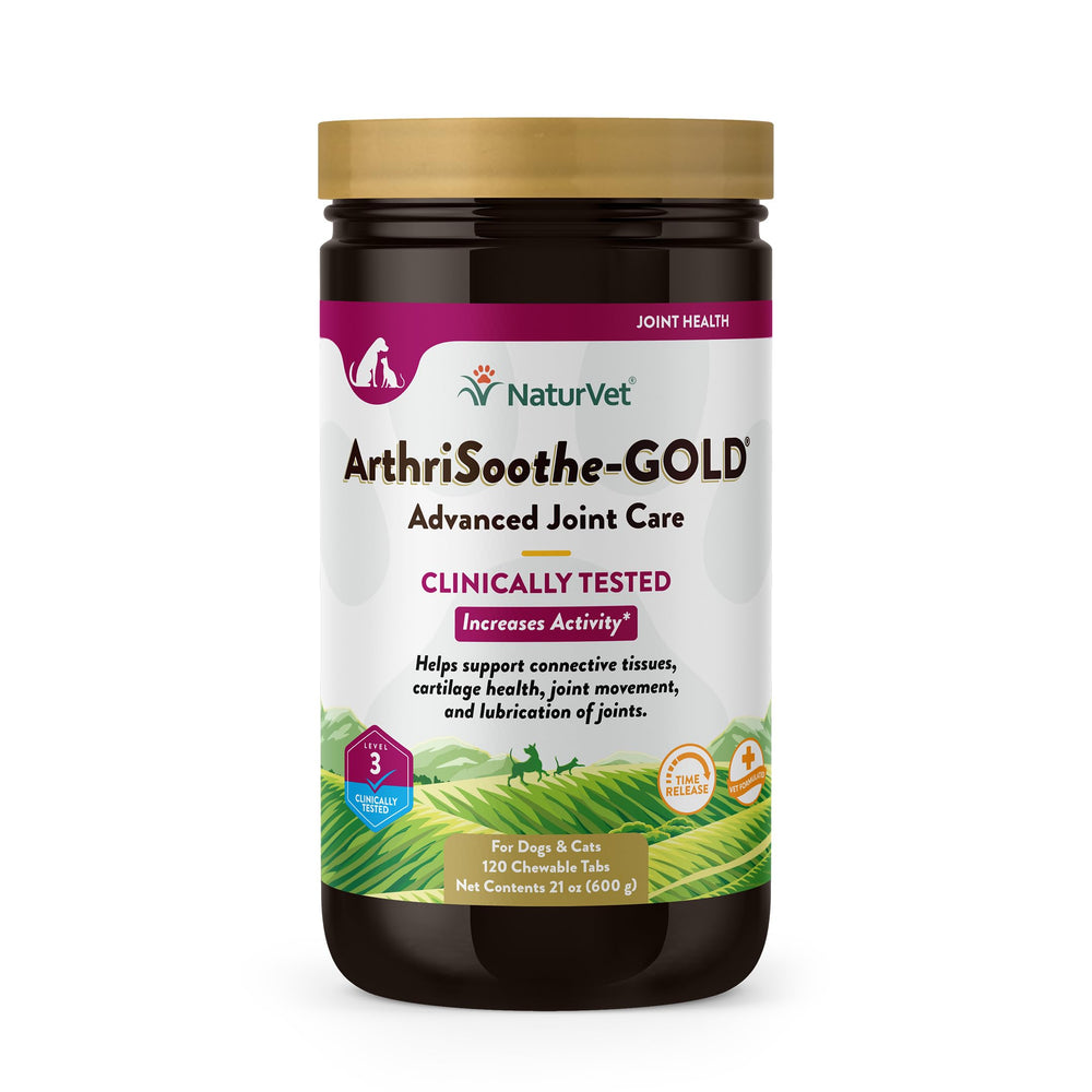 NaturVet ArthriSoothe-GOLD packaging bottle showing joint support label