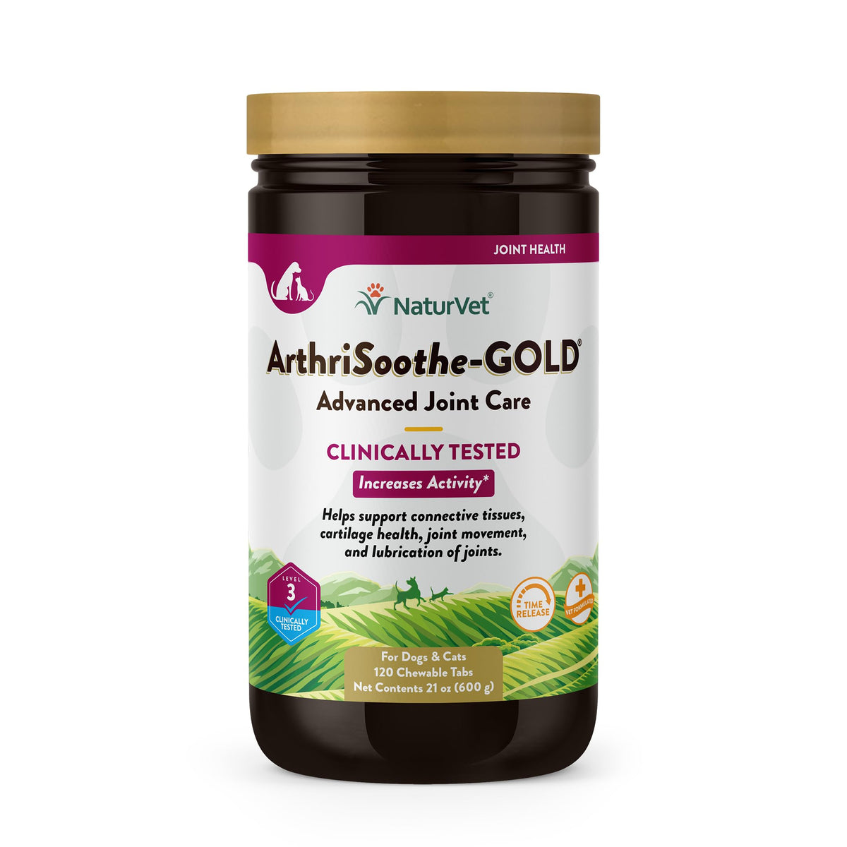 NaturVet ArthriSoothe-GOLD packaging bottle showing joint support label