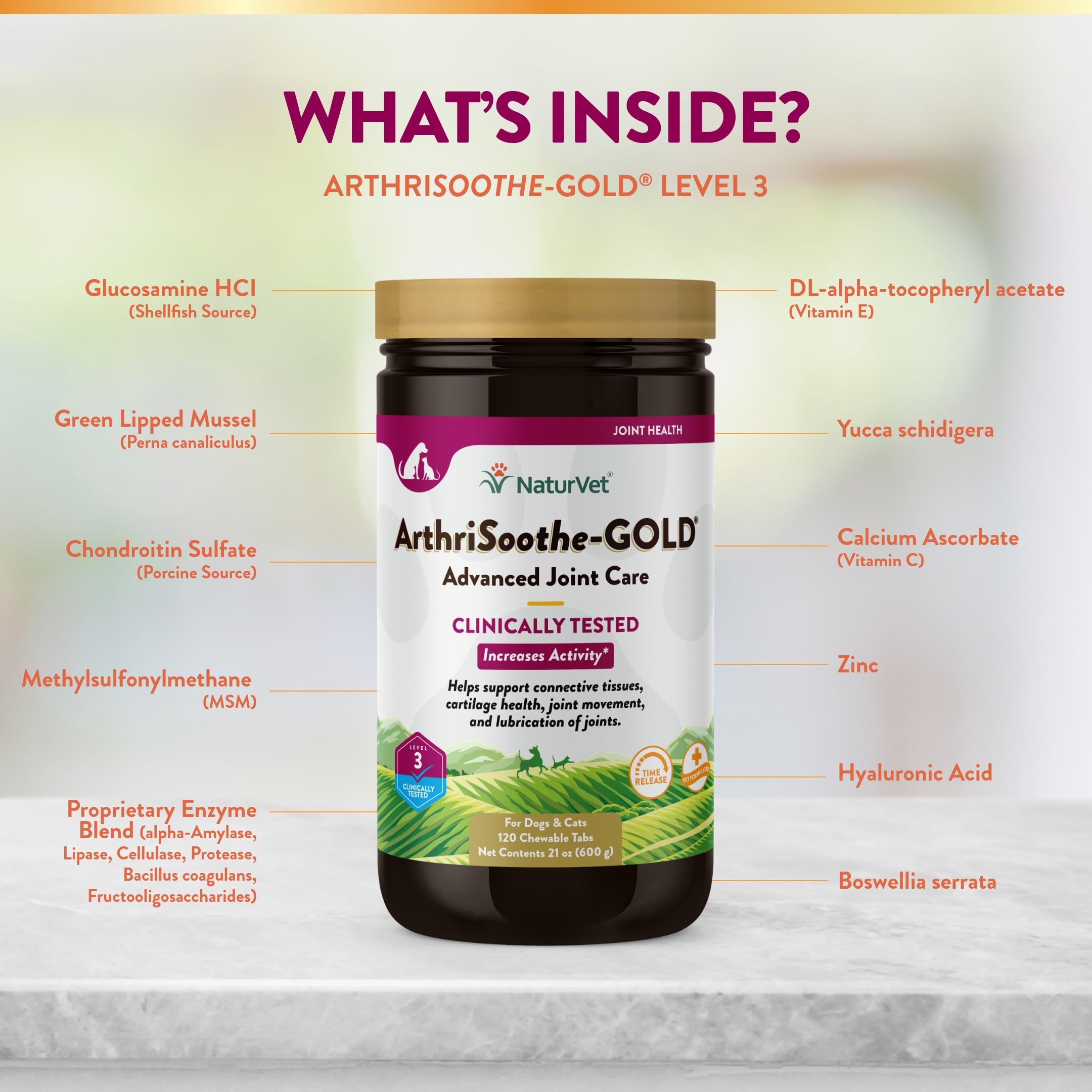 NaturVet ArthriSoothe-GOLD USA manufactured seal on bottle