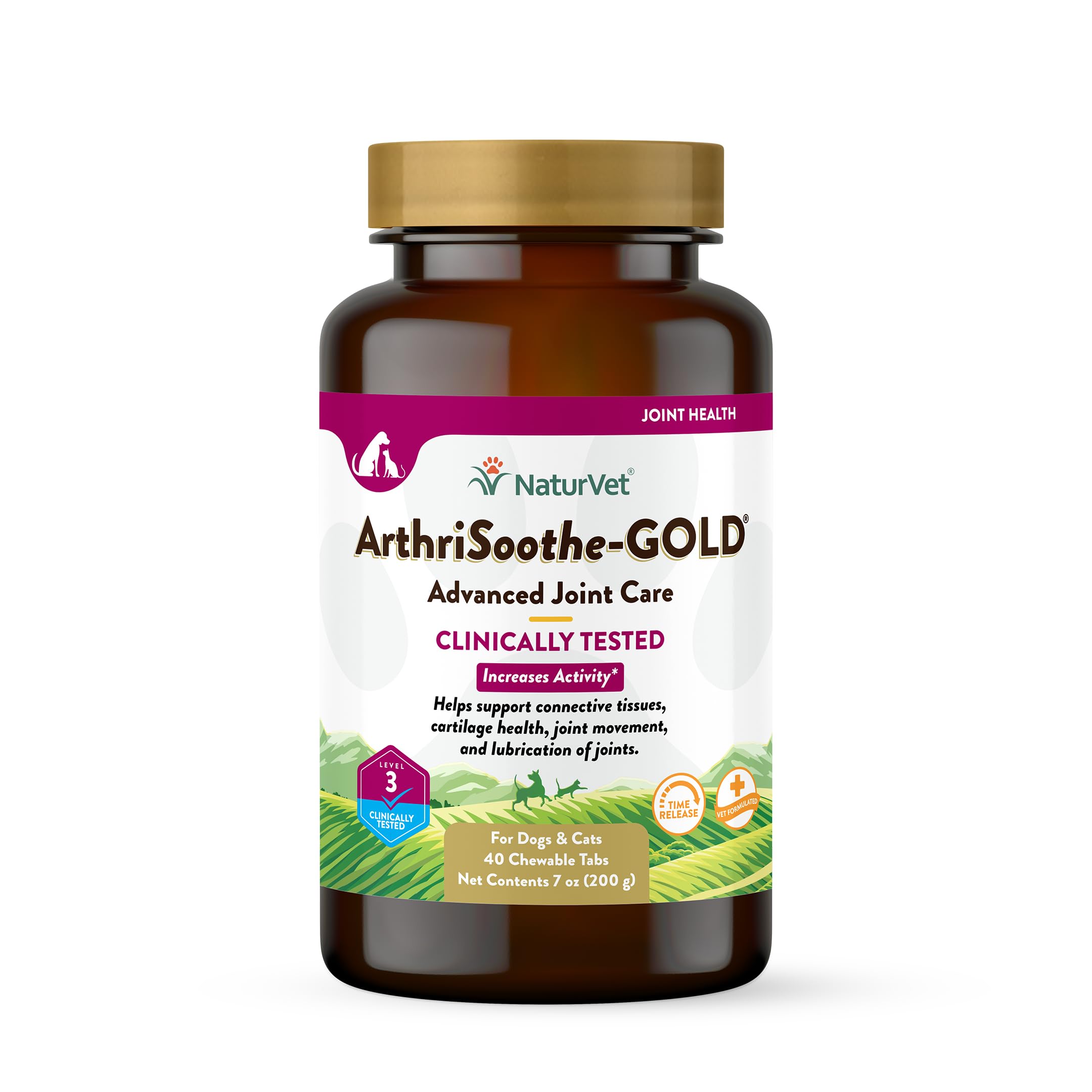 NaturVet ArthriSoothe-GOLD Level 3 bottle front promotes joint support for dogs and cats.