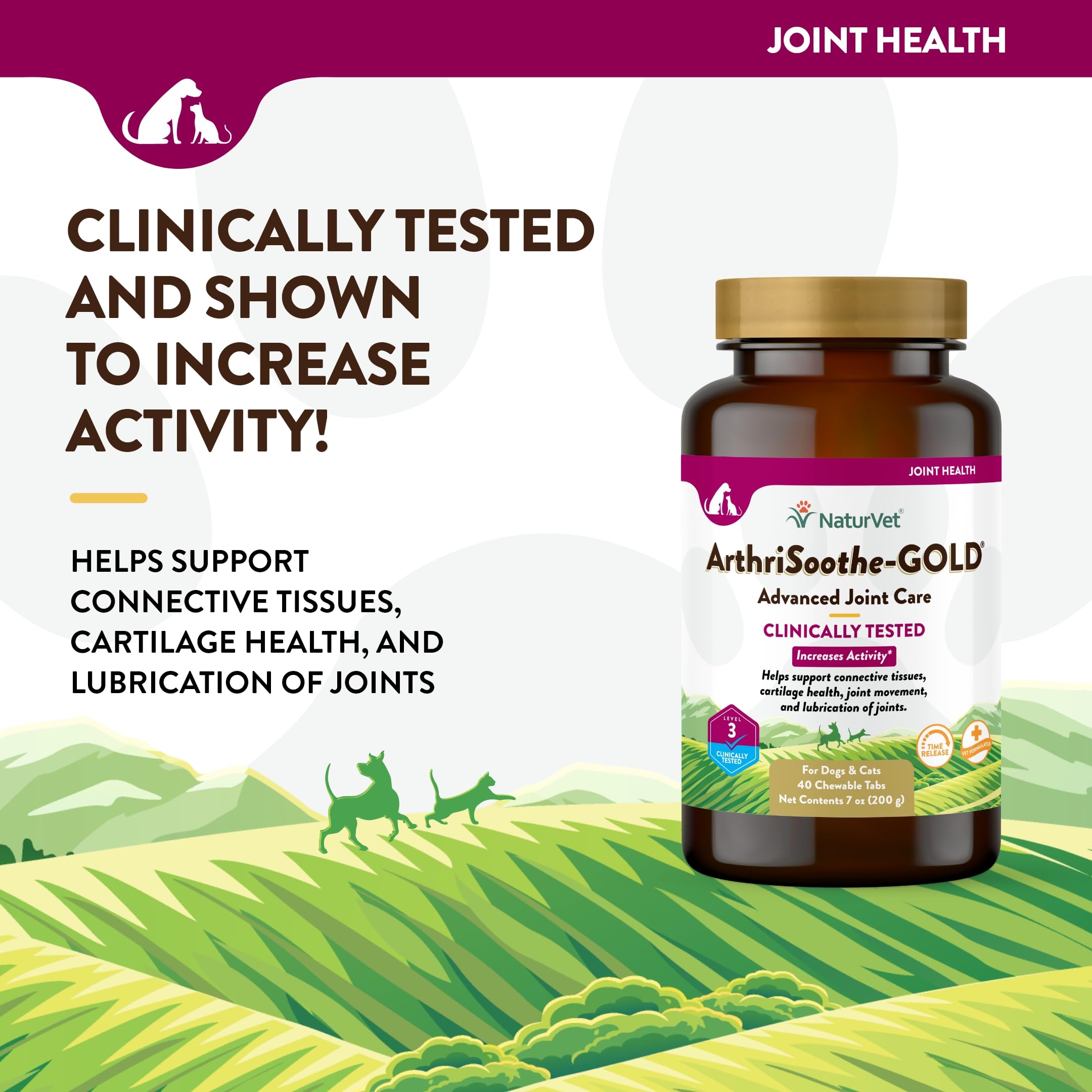 NaturVet ArthriSoothe-GOLD Level 3 chew tablets closeup highlights wheat-free tasty texture.