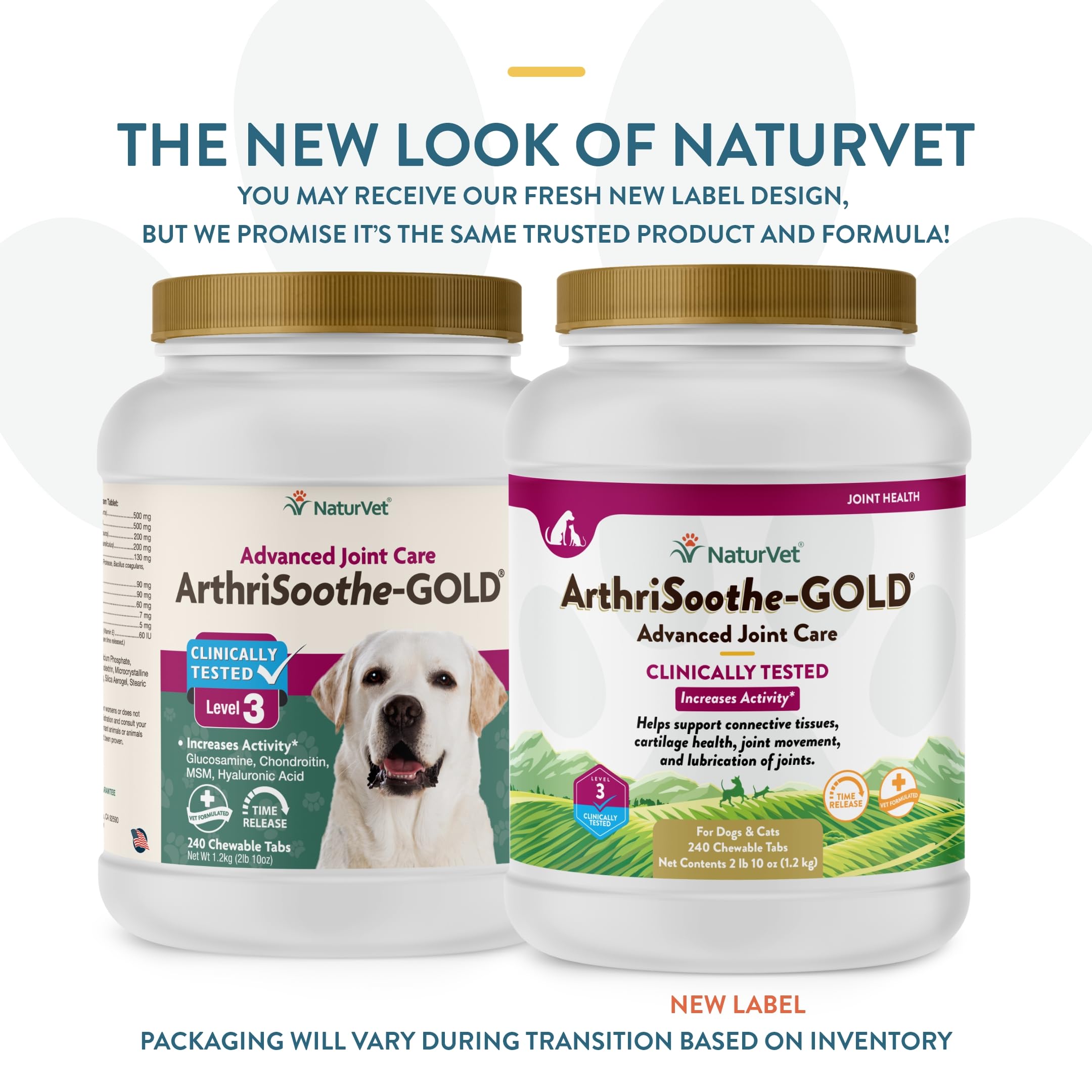 NaturVet ArthriSoothe-GOLD Level 3 chewable tablets for easy daily dosing