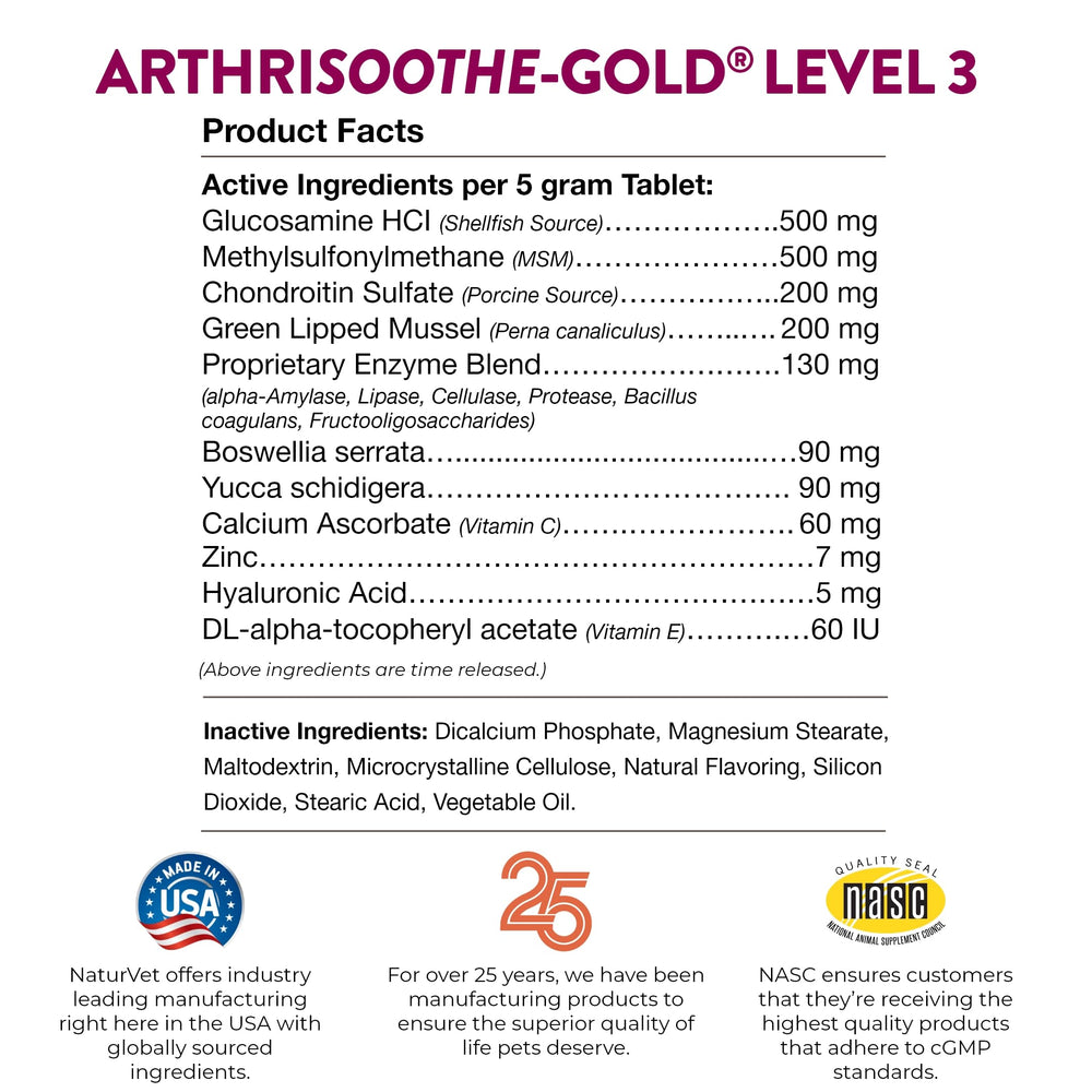 NaturVet ArthriSoothe-GOLD Level 3 veterinarian-formulated packaging