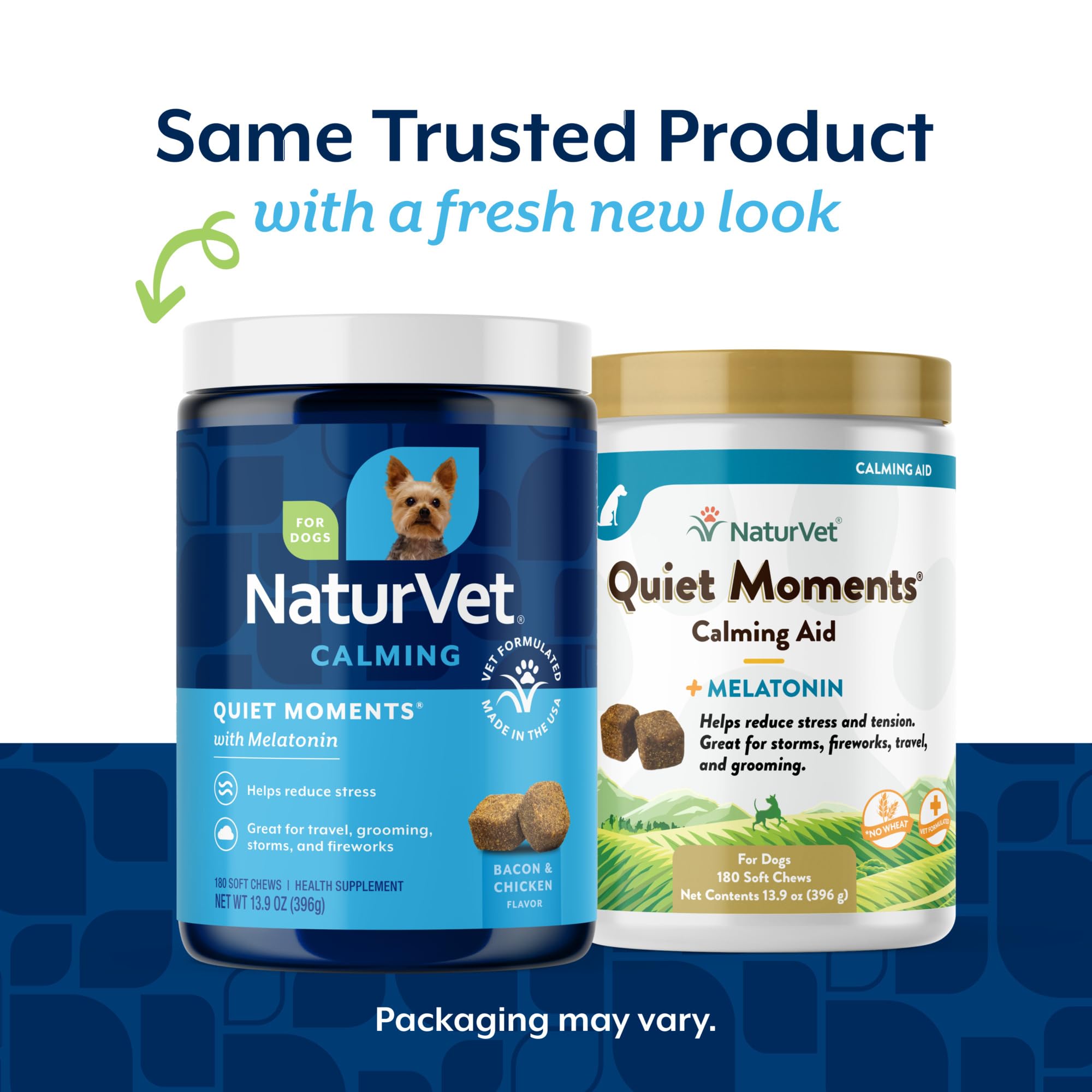 NaturVet bacon-chicken-flavored dog chews for easy administration during stressful events.