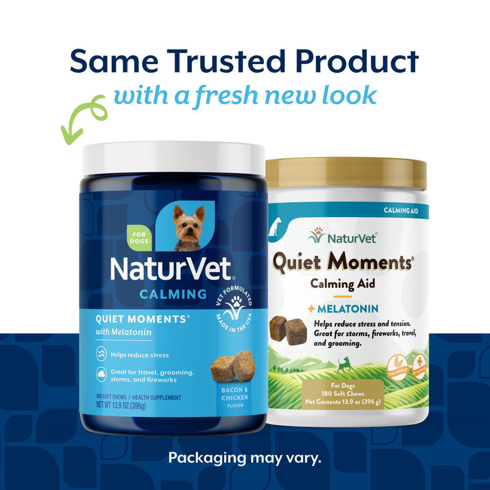 NaturVet bacon-chicken-flavored dog chews for easy administration during stressful events.