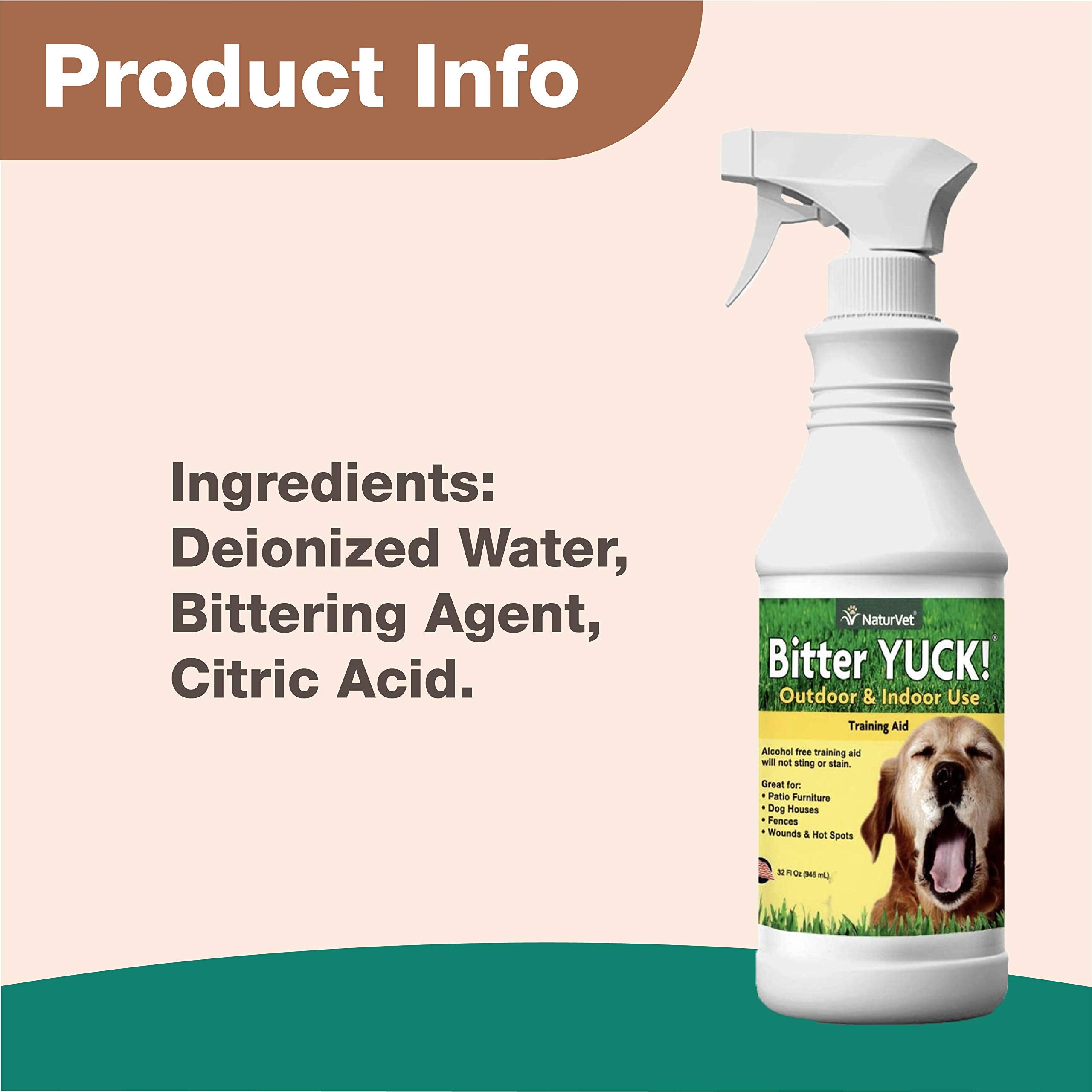NaturVet Bitter Yuck safe on washable surfaces indoors and outdoors