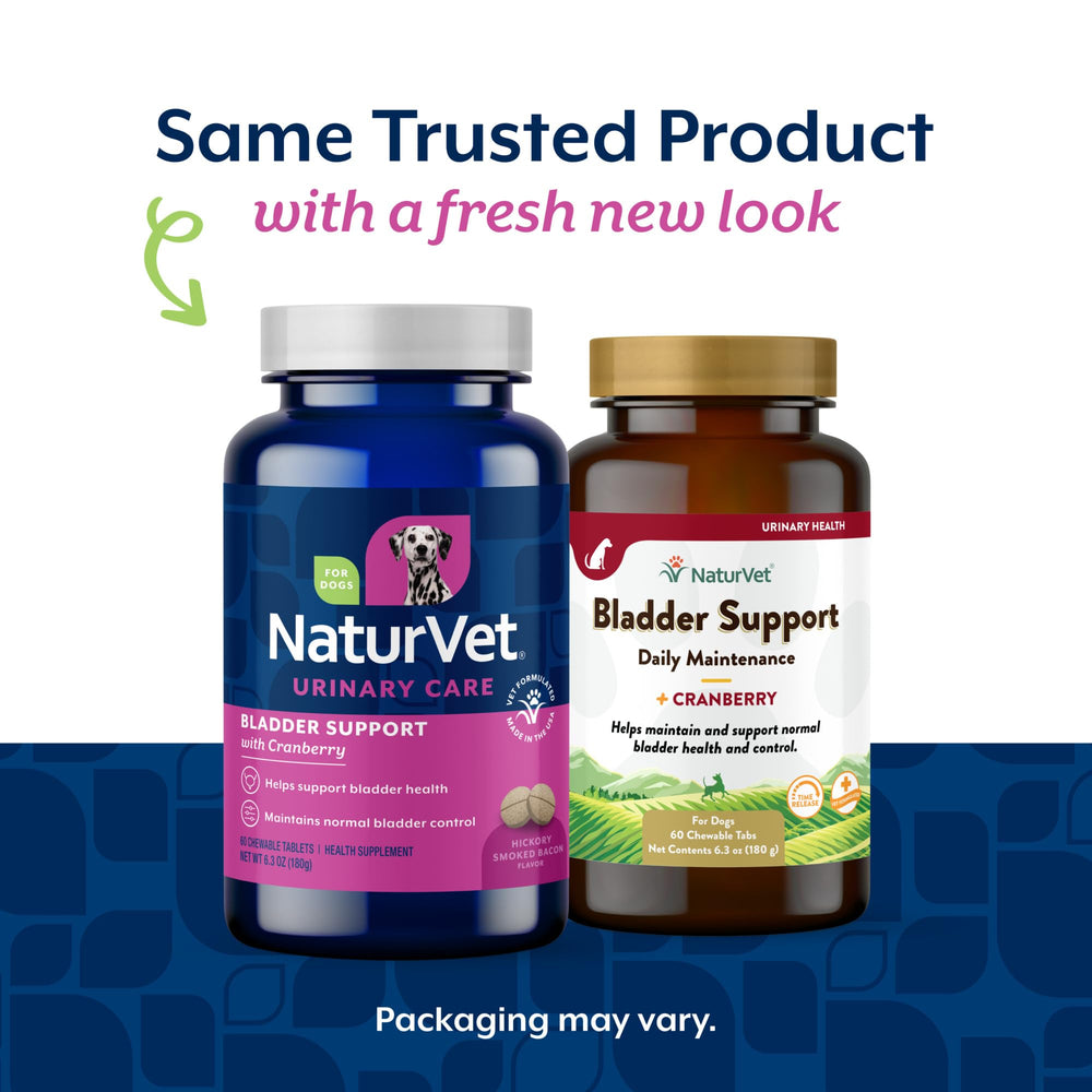 NaturVet dog cranberry chews near a content dog illustrating tasty time-release bladder support