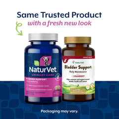 NaturVet dog cranberry chews near a content dog illustrating tasty time-release bladder support