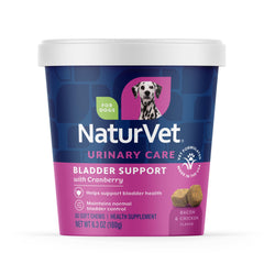 NaturVet bladder support plus cranberry packaging showing 60 soft chews for daily use