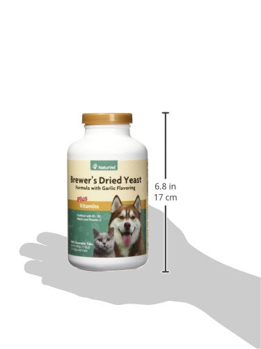 NaturVet Brewers Dried Yeast chewable tablets shown for easy dosing and palatable serving.