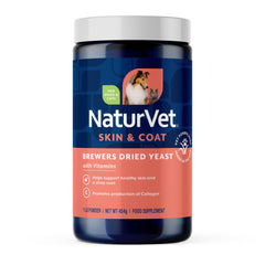 NaturVet Brewers Dried Yeast with garlic powder sprinkled over a pet meal for nutrition