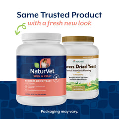NaturVet Brewers Dried Yeast pour spoon showing easy administration for pets.