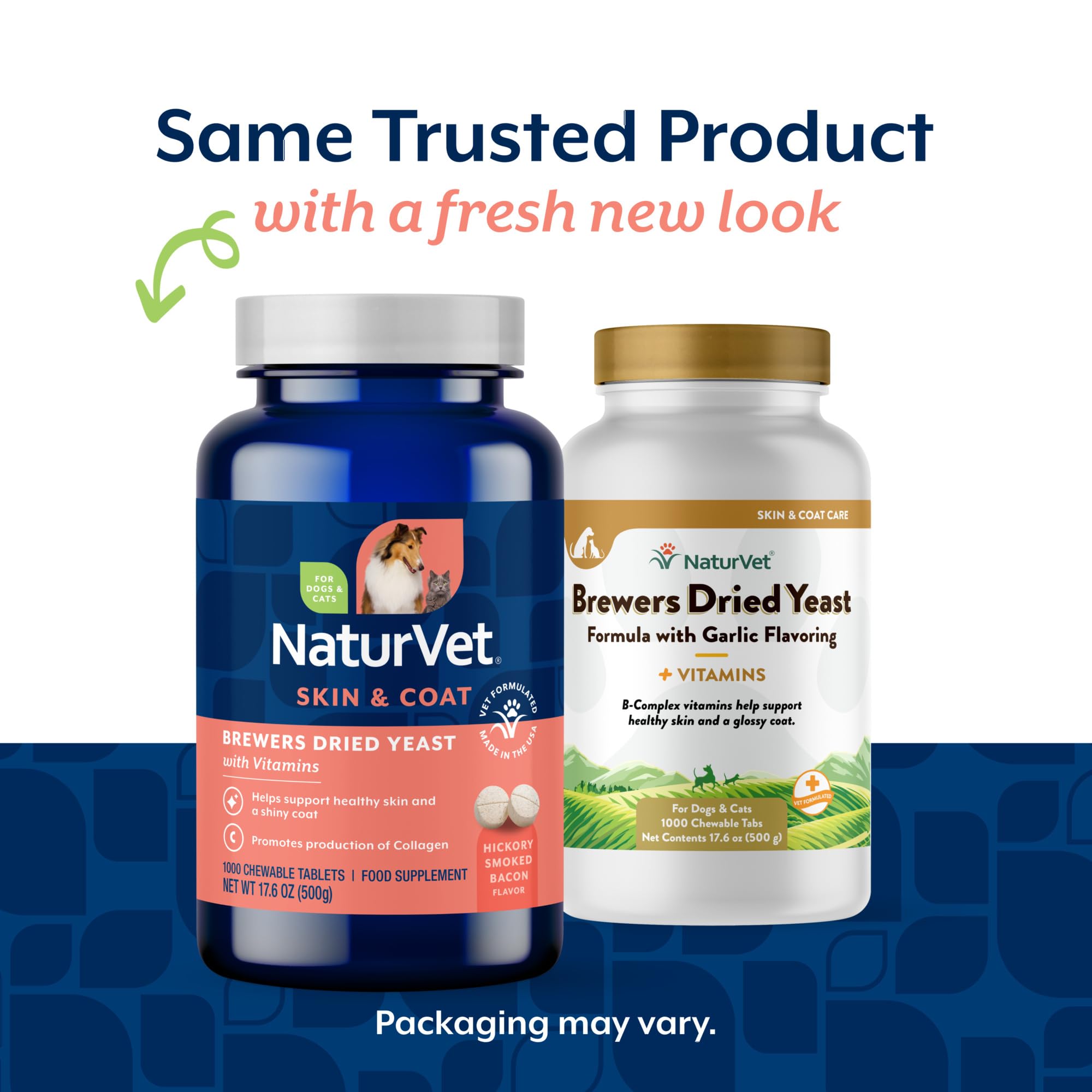 NaturVet Brewers Dried Yeast skin support highlights improved texture for cats and dogs.