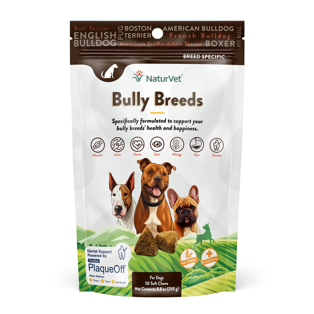 NaturVet Bulldog Breed Supplement joint support soft chew for mobility and comfort.