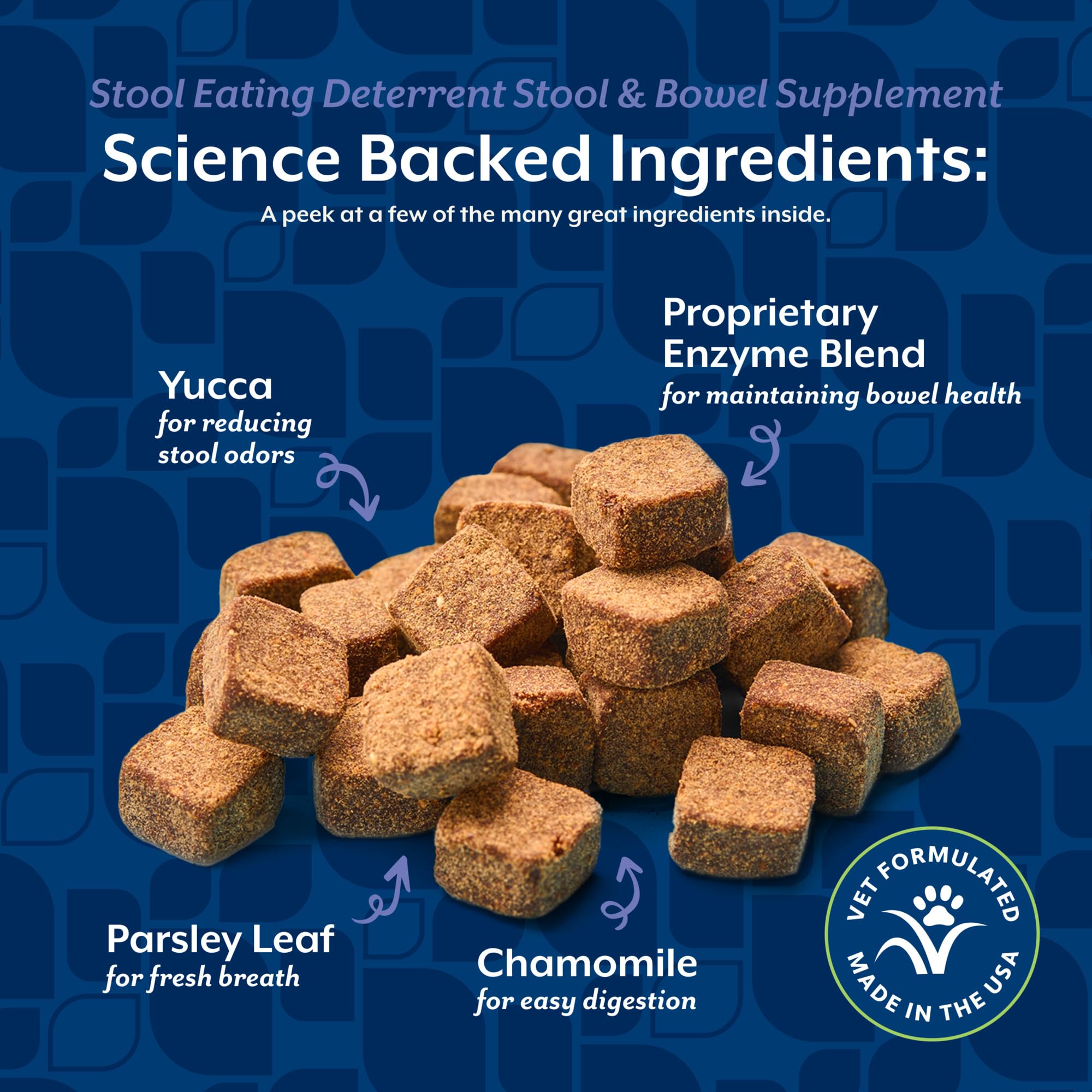 NaturVet Coprophagia Deterrent Soft Chews ingredients image highlights enzymes and probiotics support