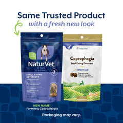 NaturVet Coprophagia Deterrent Soft Chews pour demonstrates easy dosing to deter stool eating