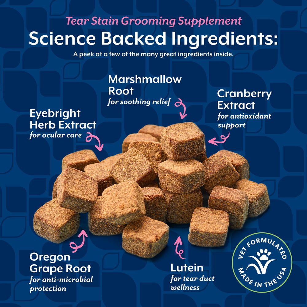 NaturVet cranberry extract ingredient shows antioxidant support for tears.