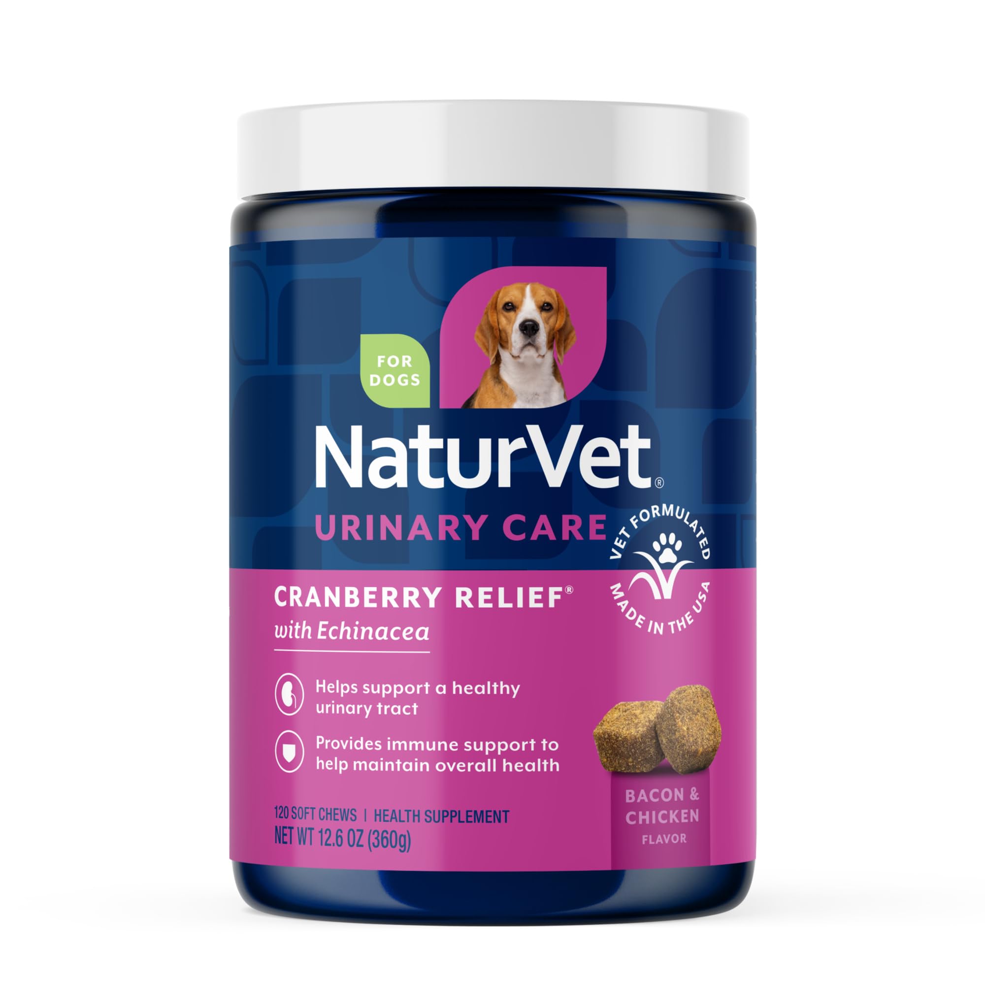 NaturVet Cranberry Relief Plus Echinacea bottle with label signaling urinary health support.