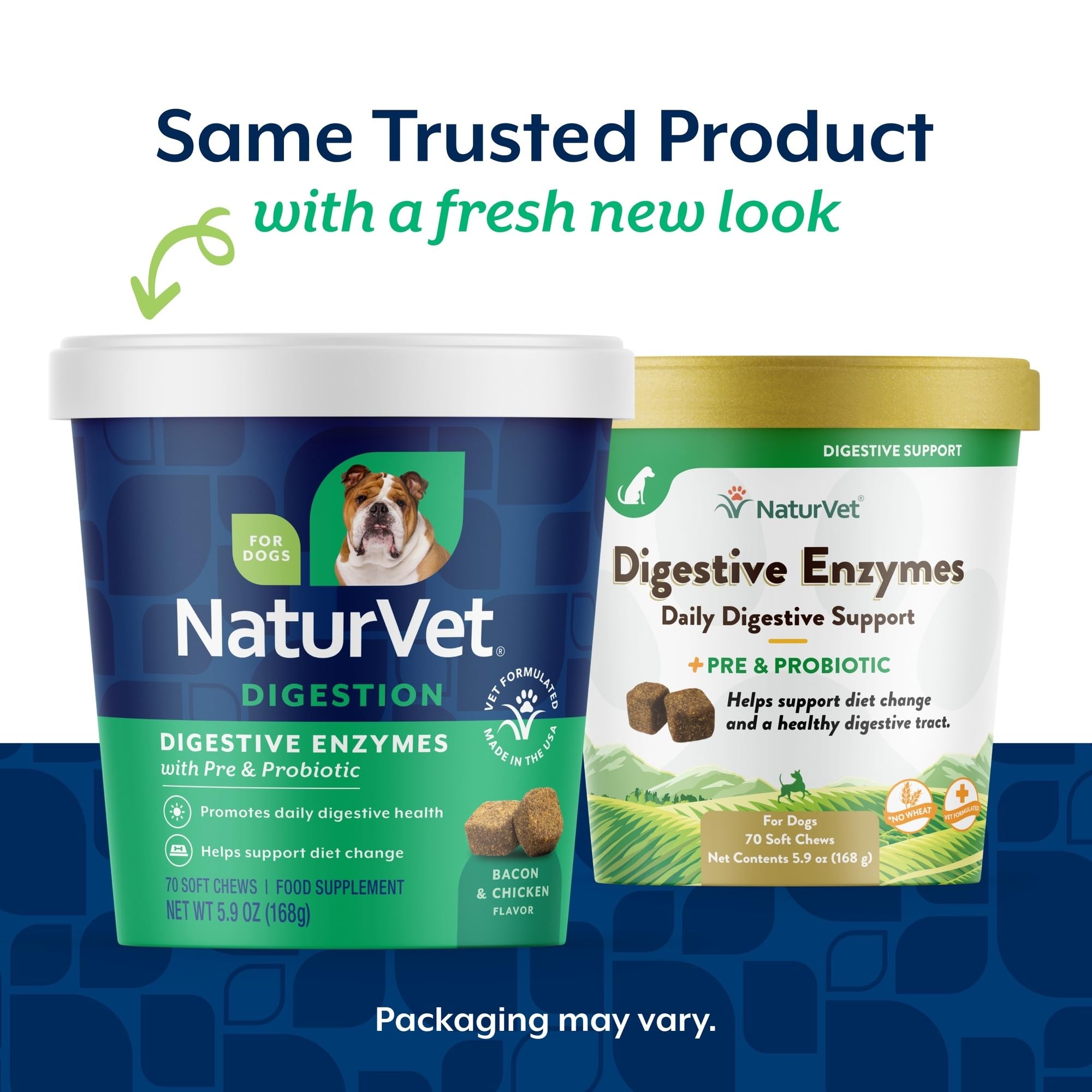 NaturVet Digestive Enzymes ingredient panel with alpha-amylase and protease supports nutrient breakdown.