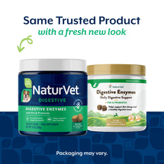 NaturVet label close-up highlights probiotic blend for pets' digestion.