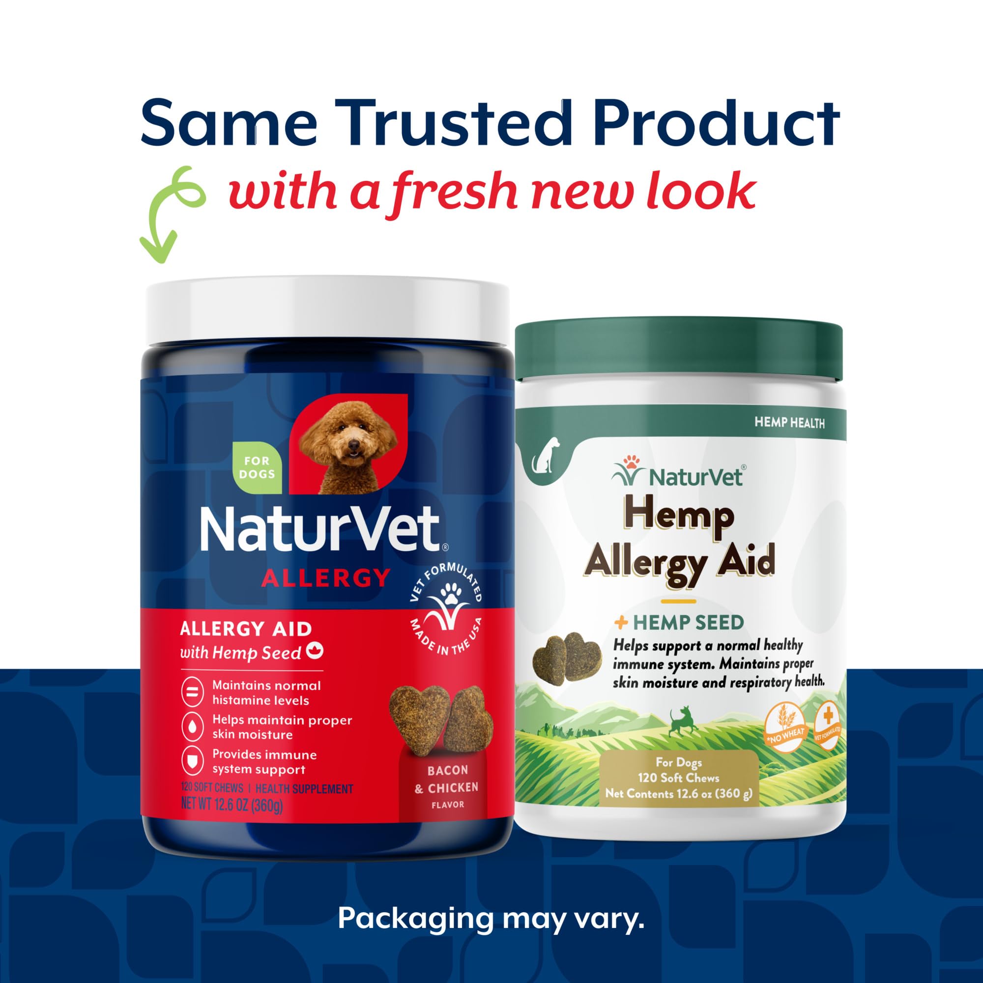 NaturVet dog allergy aid chews pack, convenient for daily use.