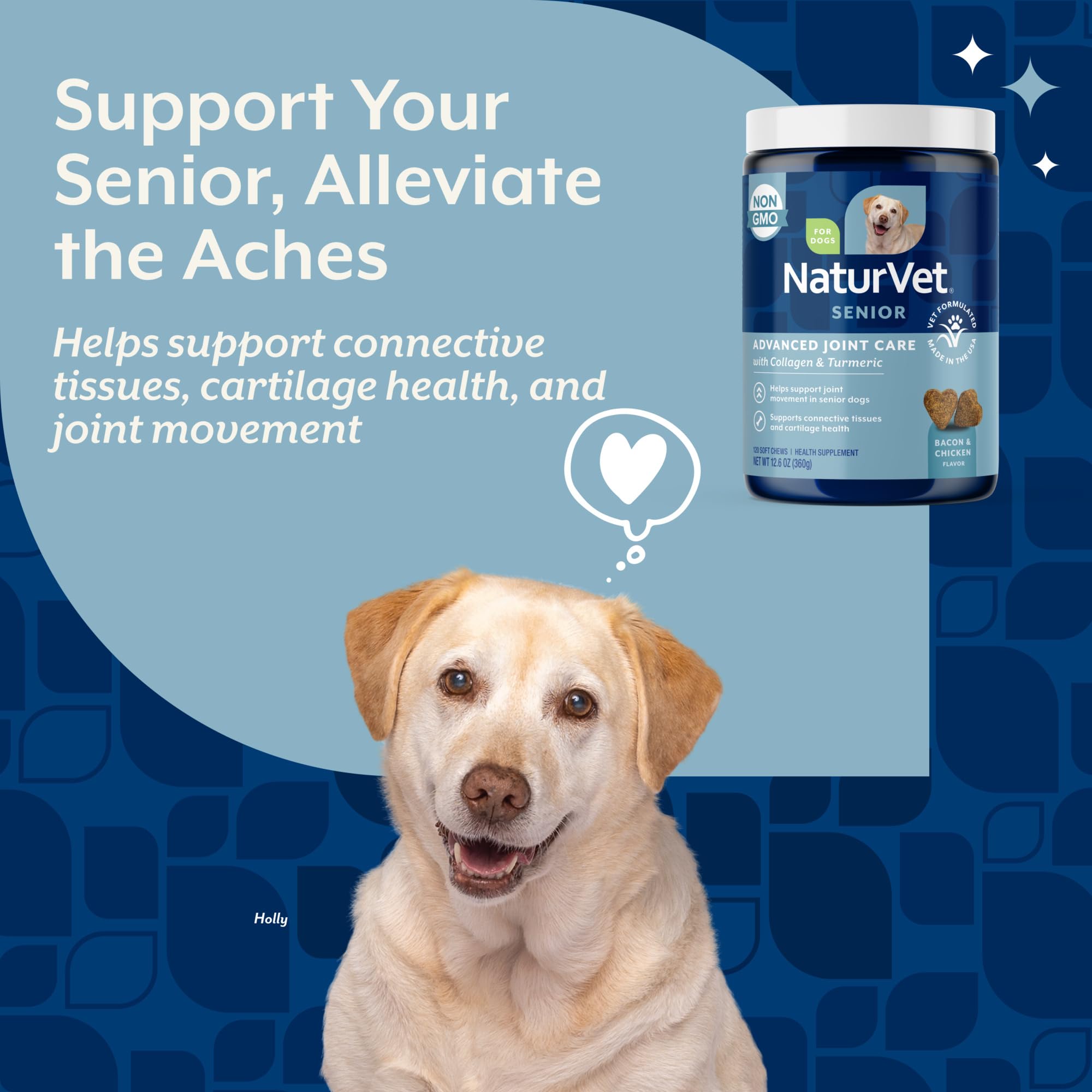 Dog running outdoors with NaturVet joint health chews in use