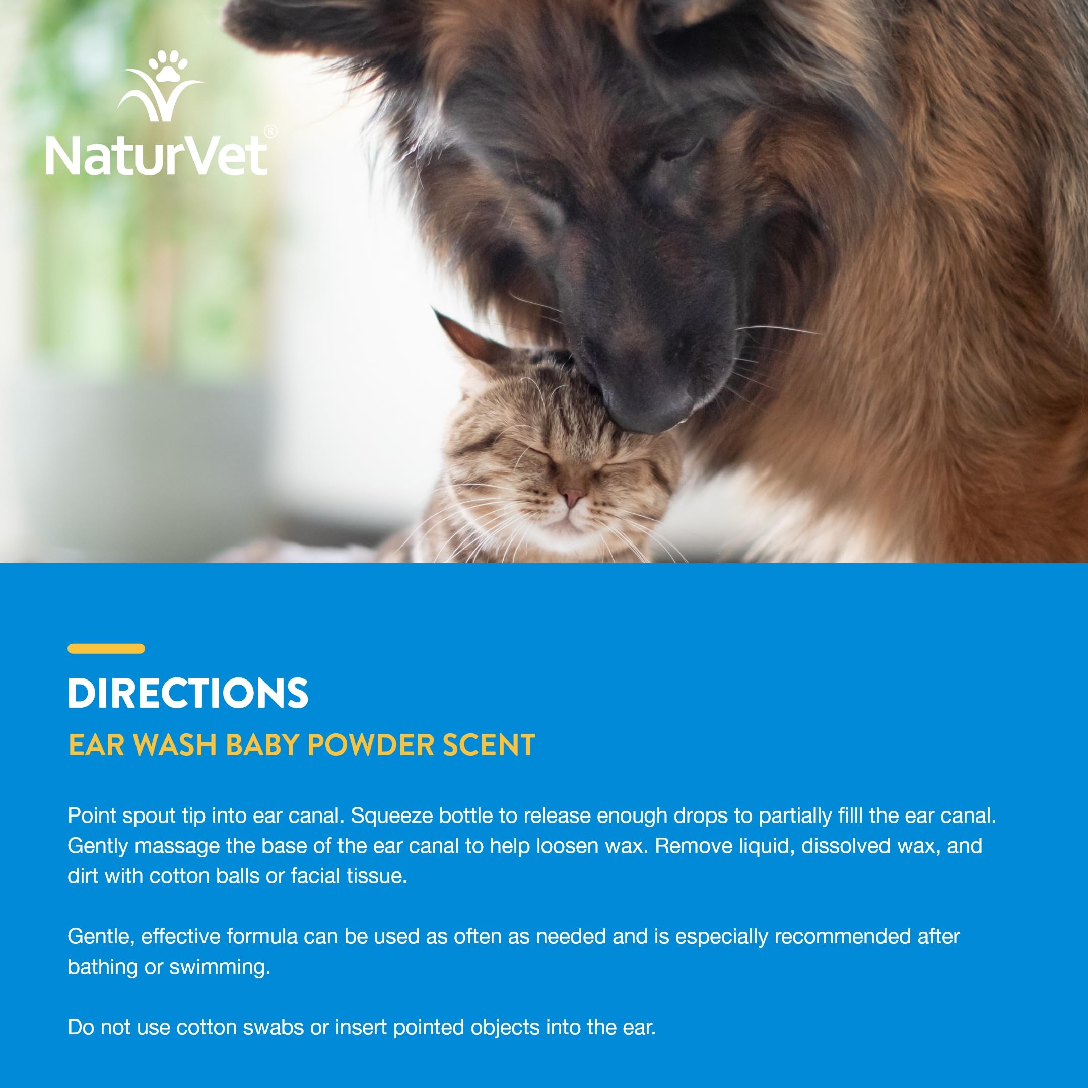 NaturVet ear wash routine cleaning setup with grooming supplies.