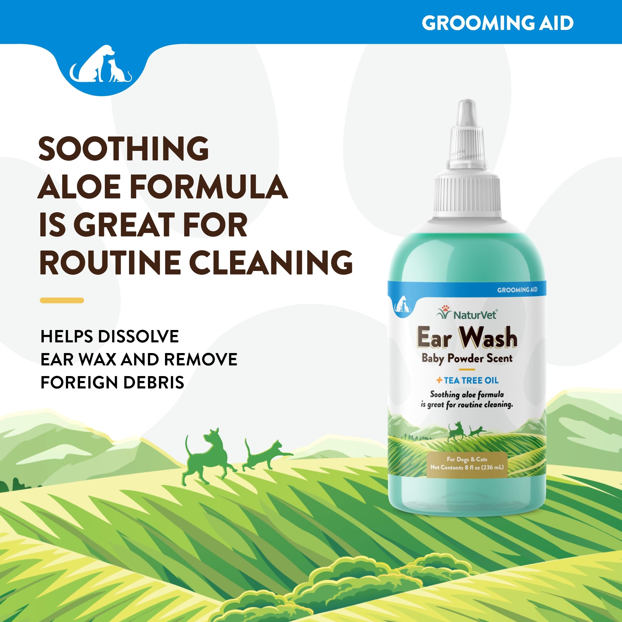 NaturVet ear wash tea tree oil closeup showing soothing formula.