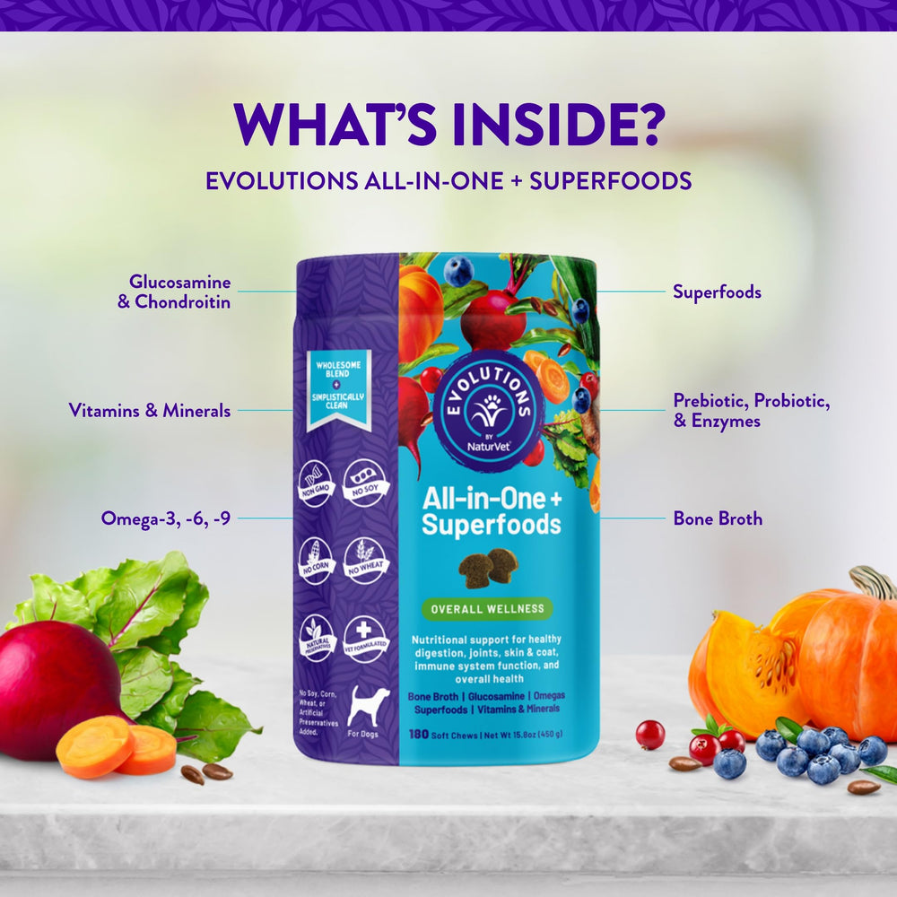 NaturVet Evolutions boosts immune function with superfoods like flaxseed and berries.