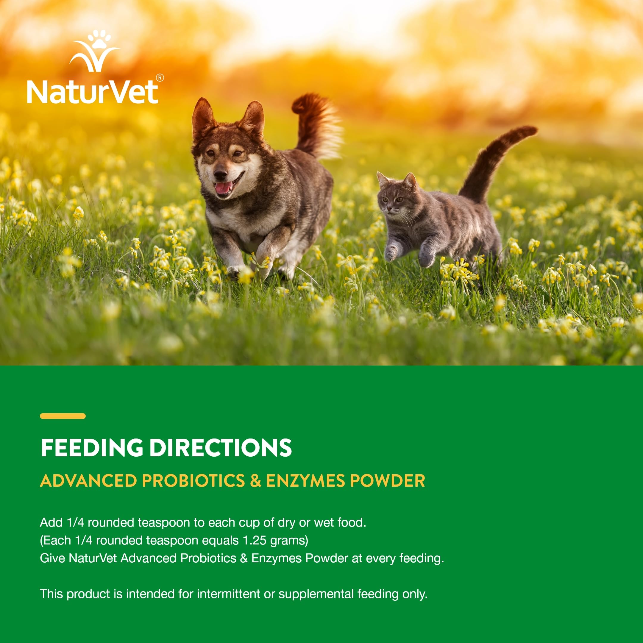 NaturVet flavor-enhanced probiotic for dogs and cats supports easy feeding.