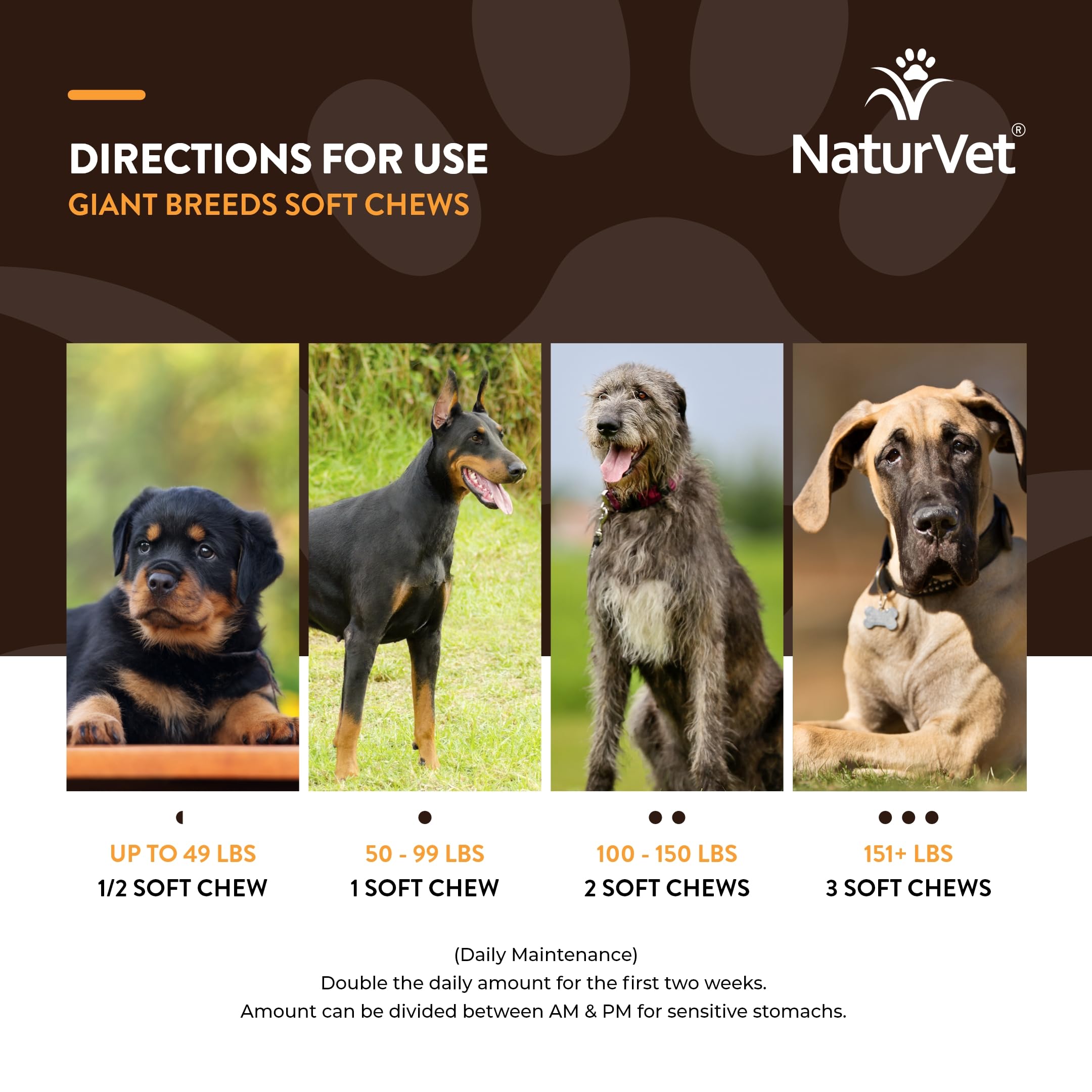 NaturVet Giant Breeds ingredients display with bone broth and collagen.