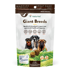 NaturVet Giant Breeds Supplement bottle close-up highlighting joint support chews.