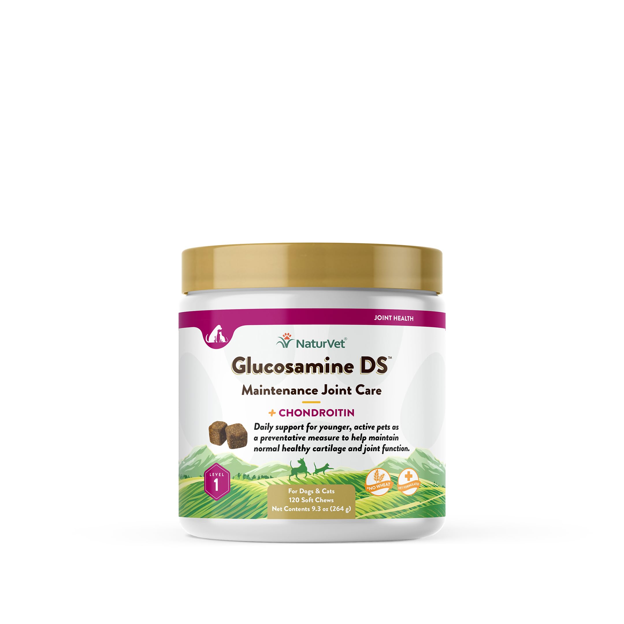 NaturVet Glucosamine DS Level 1 bottle on shelf supports easy access to joint care for pets.
