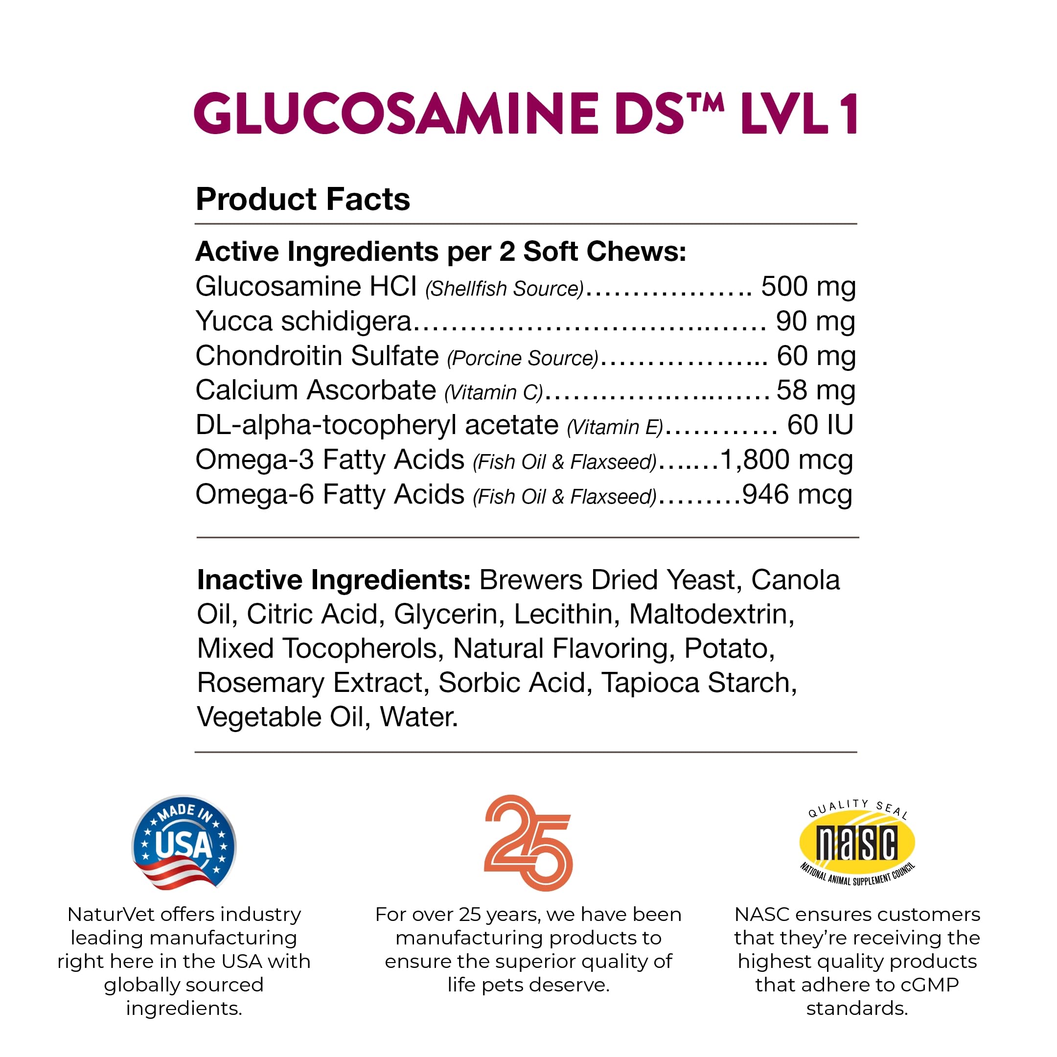 NaturVet Glucosamine DS Level 1 chews ready for daily use on countertop.