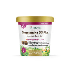 NaturVet Glucosamine DS Plus bottle with soft chews supports joint comfort.