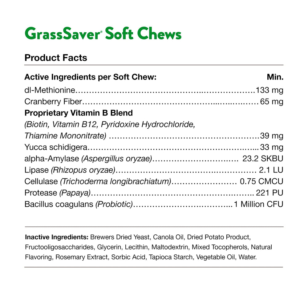 NaturVet GrassSaver cranberries and enzymes texture highlights natural ingredients for taste and digestion.